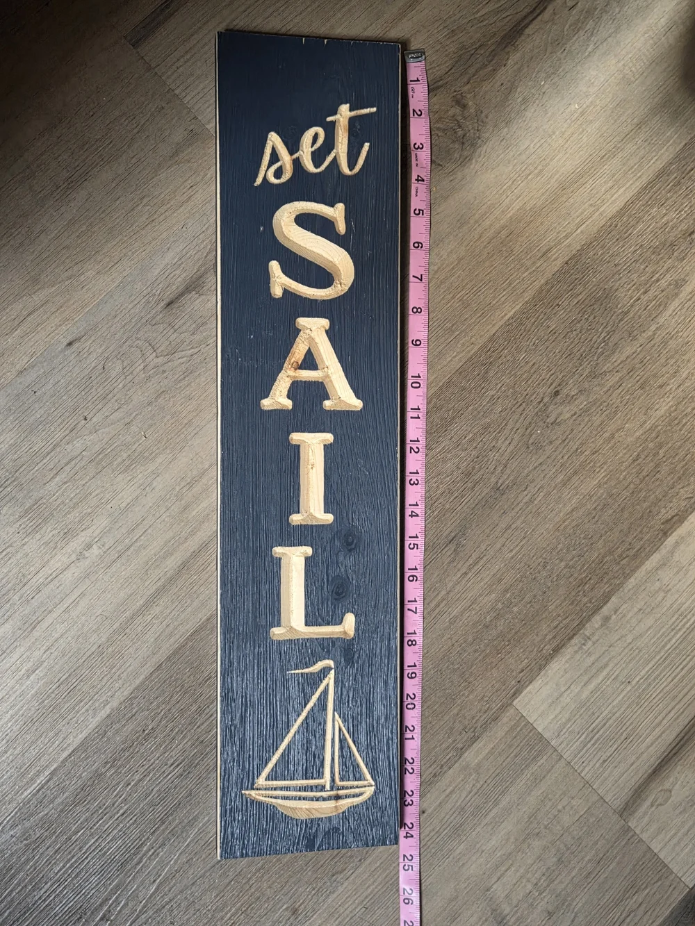 Navy and Cream 'Sail' Carved Wall Sign - Coastal Home Decor ~ Bin RR